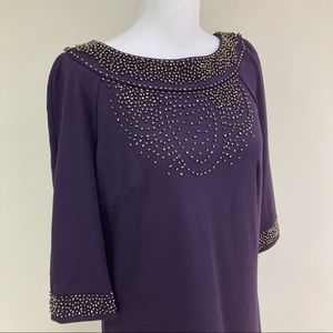 💜 metallic bronze embellishment royal purple dress